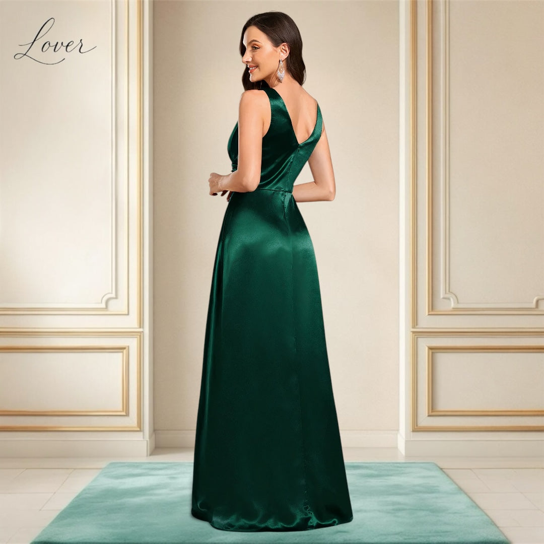 Vestido verde esmeralda de satin