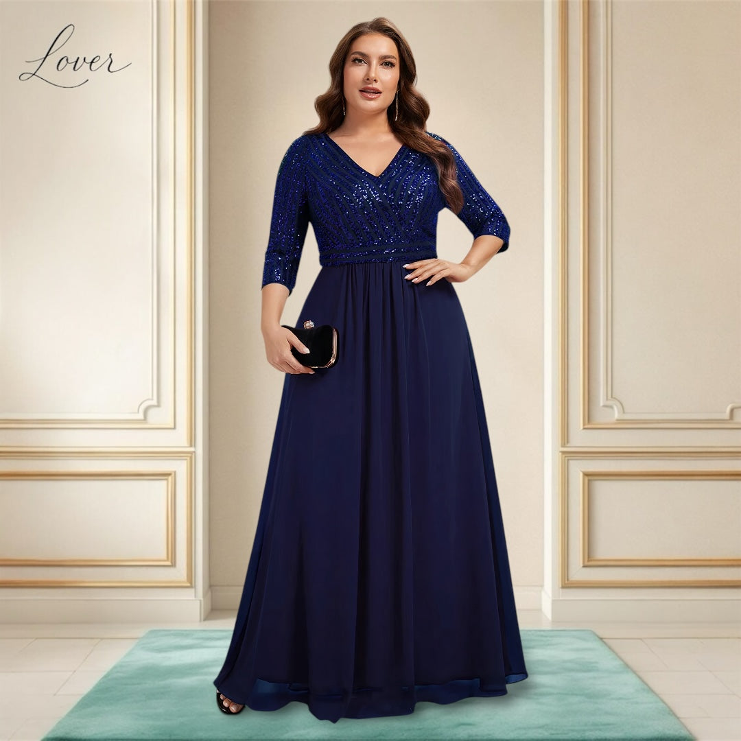 Vestido azul navy de manga larga con lentejuelas