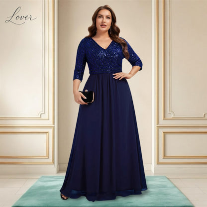 Vestido azul navy de manga larga con lentejuelas