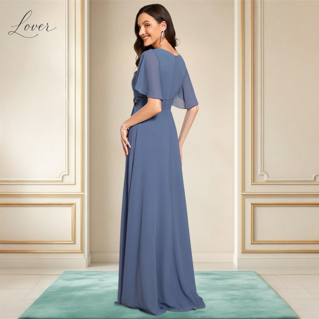 Vestido dusty blue halter de manga