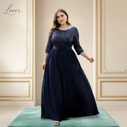 Vestido azul navy de manga larga con lentejuelas en top