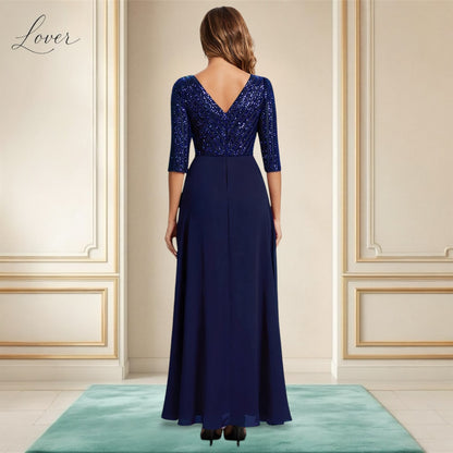 Vestido azul navy de manga larga con lentejuelas