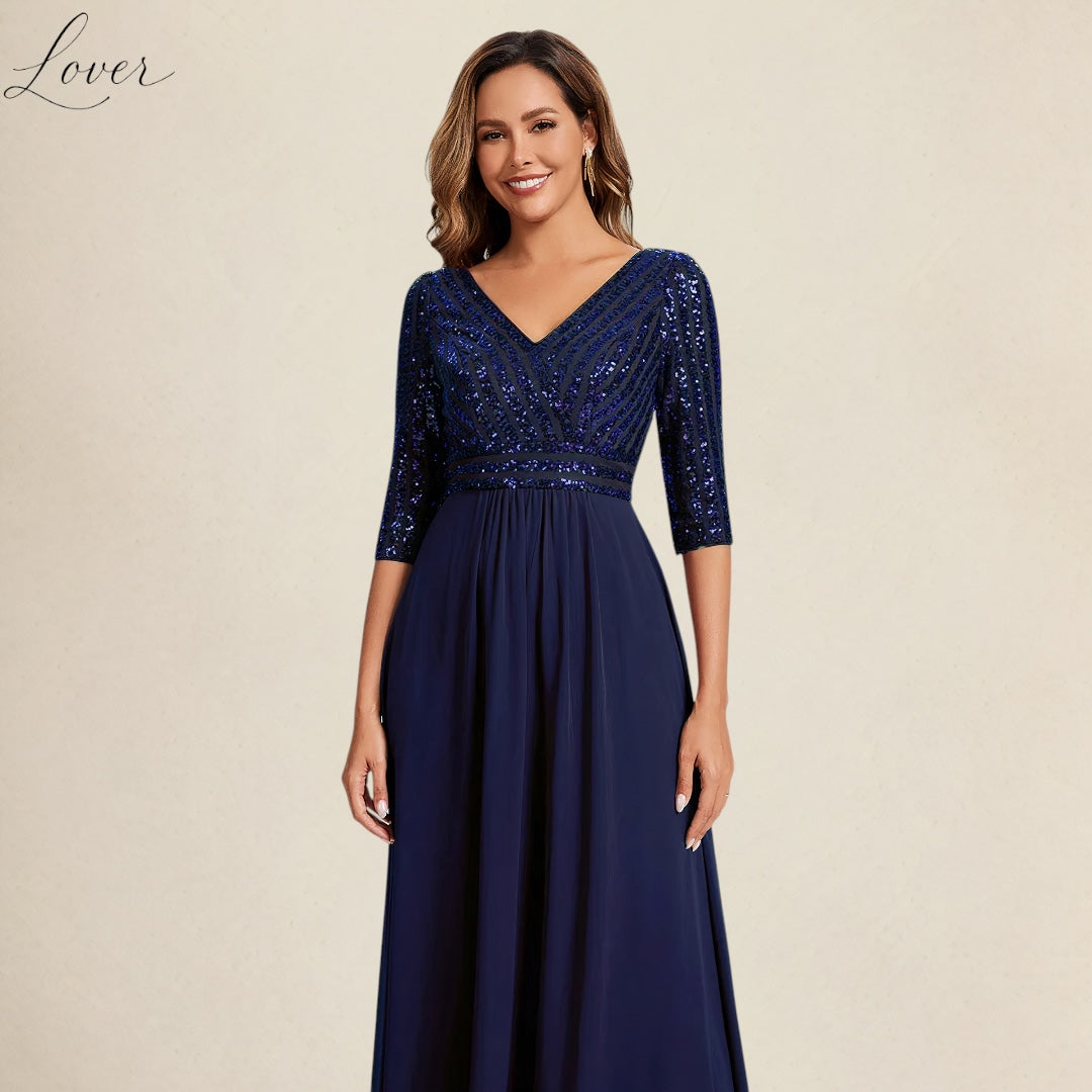 Vestido azul navy de manga larga con lentejuelas