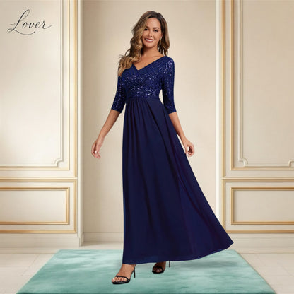 Vestido azul navy de manga larga con lentejuelas