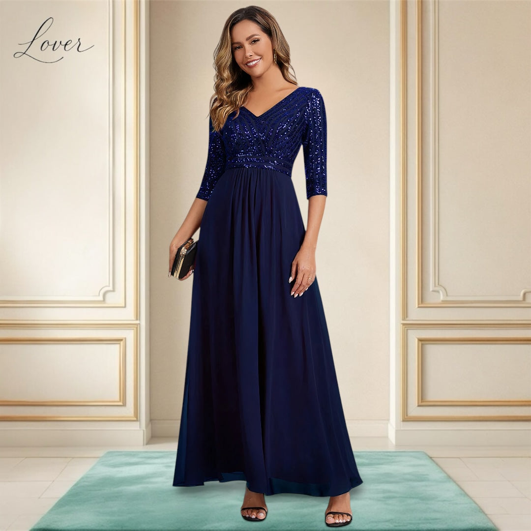 Vestido azul navy de manga larga con lentejuelas