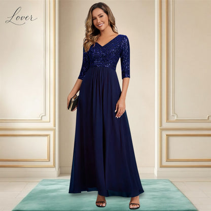 Vestido azul navy de manga larga con lentejuelas