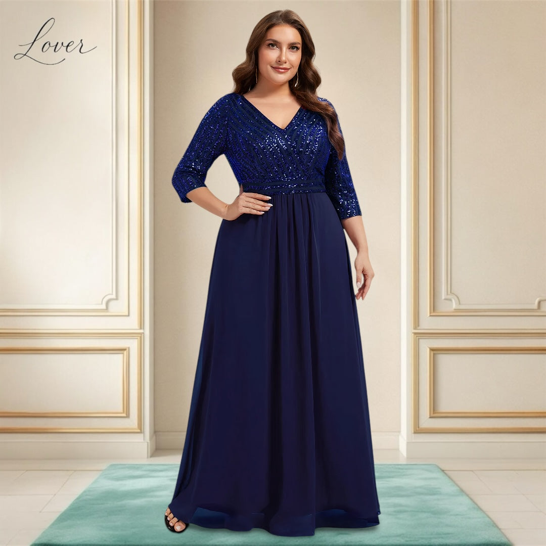 Vestido azul navy de manga larga con lentejuelas