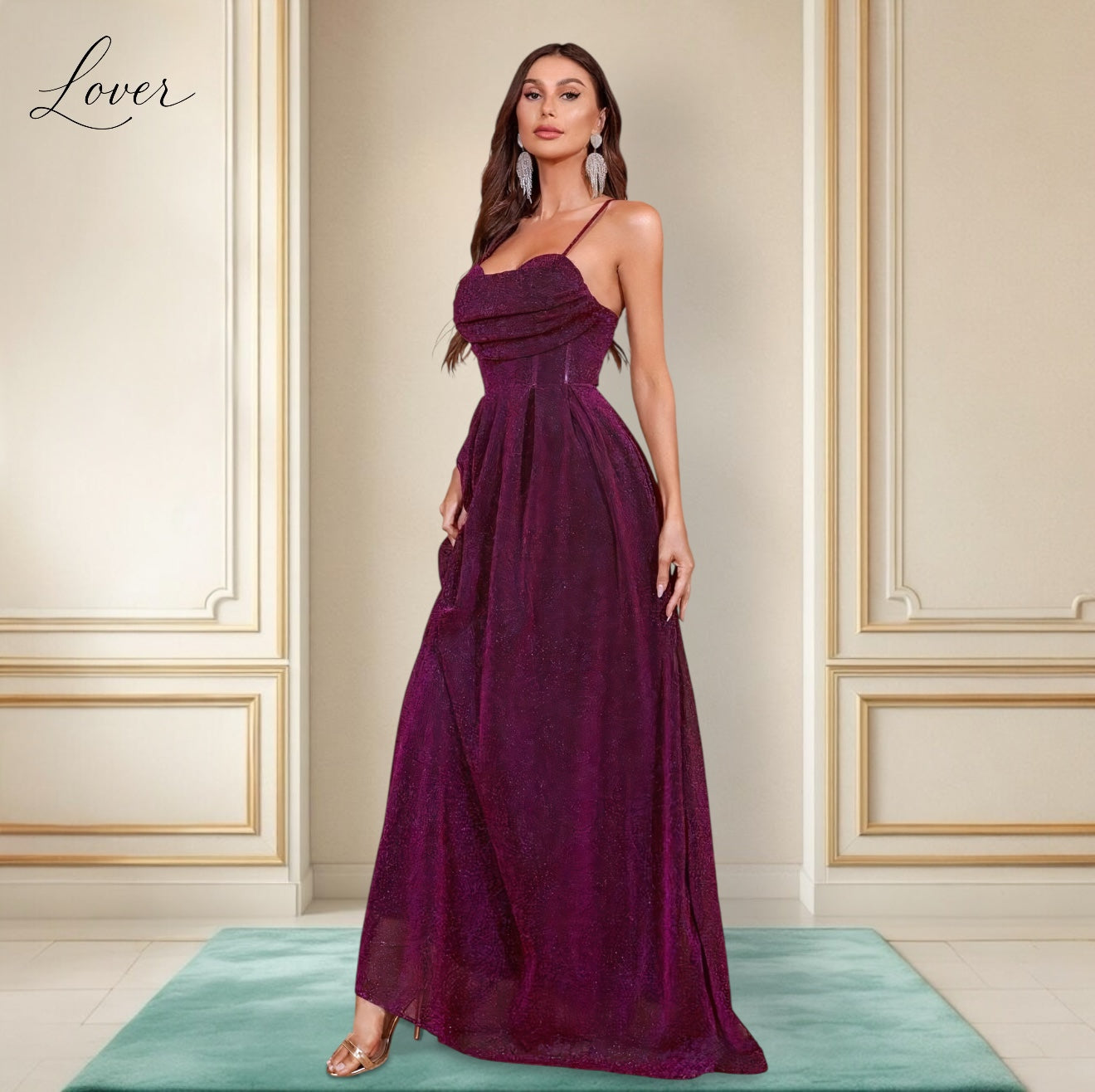 Vestido burgundy de brillos con corset