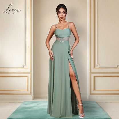 Vestido verde eucalipto de corset