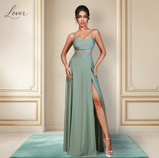 Vestido verde eucalipto de corset