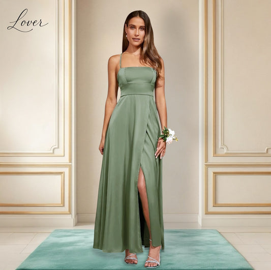 Vestido verde oliva de satin