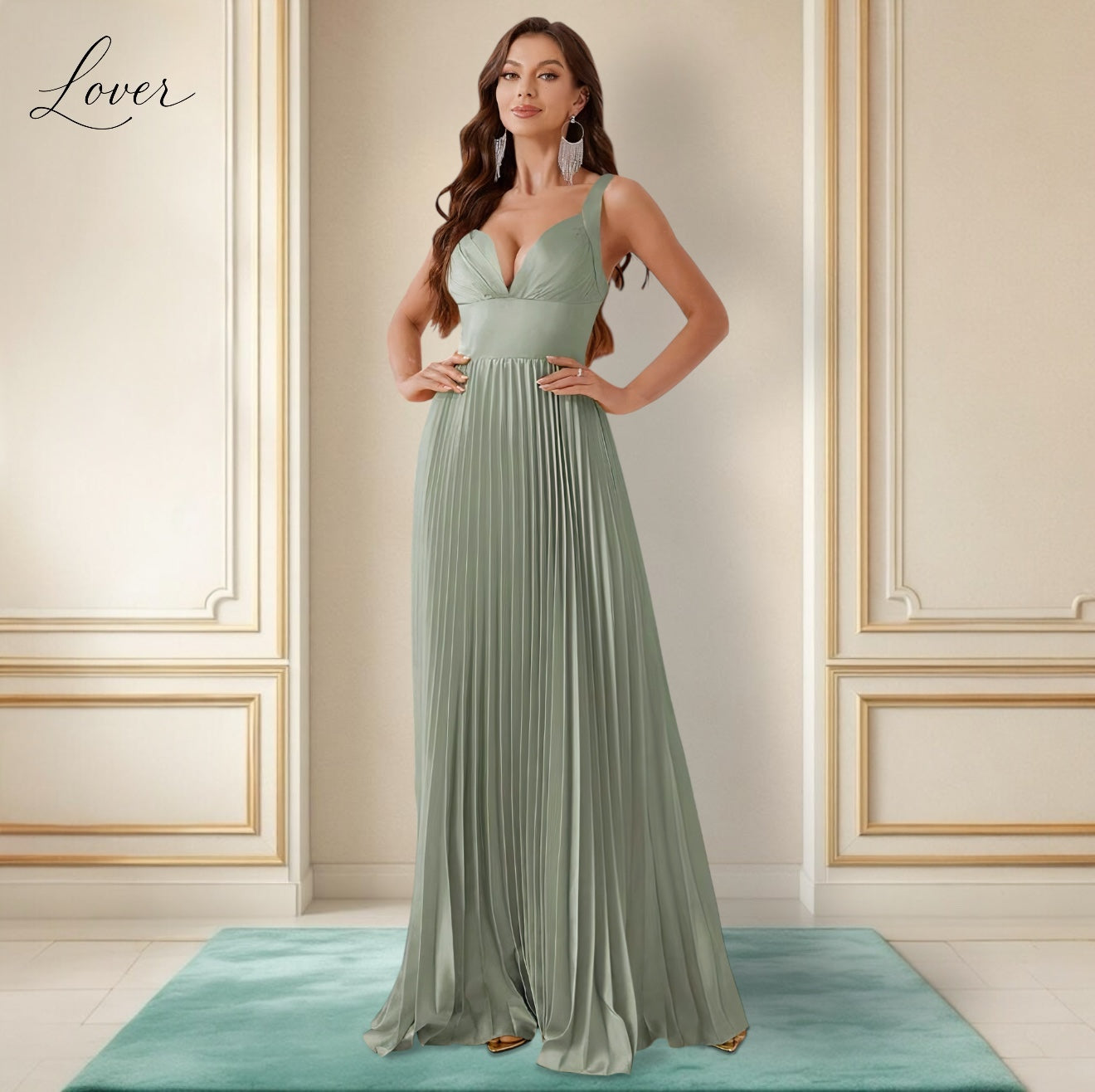 Vestido verde eucalipto plisado