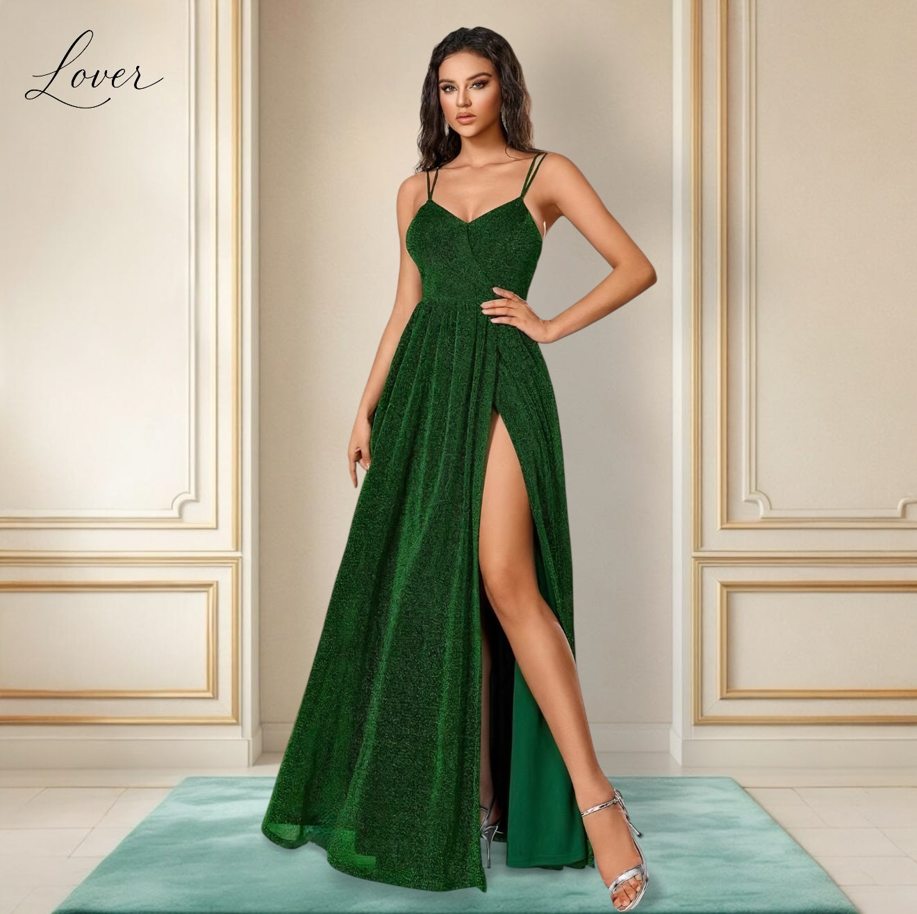 Vestido verde esmeralda de brillos