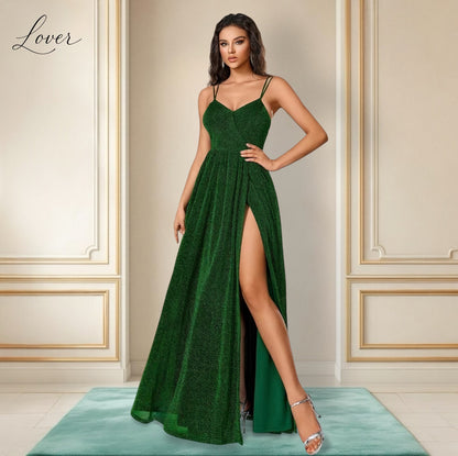 Vestido verde esmeralda de brillos