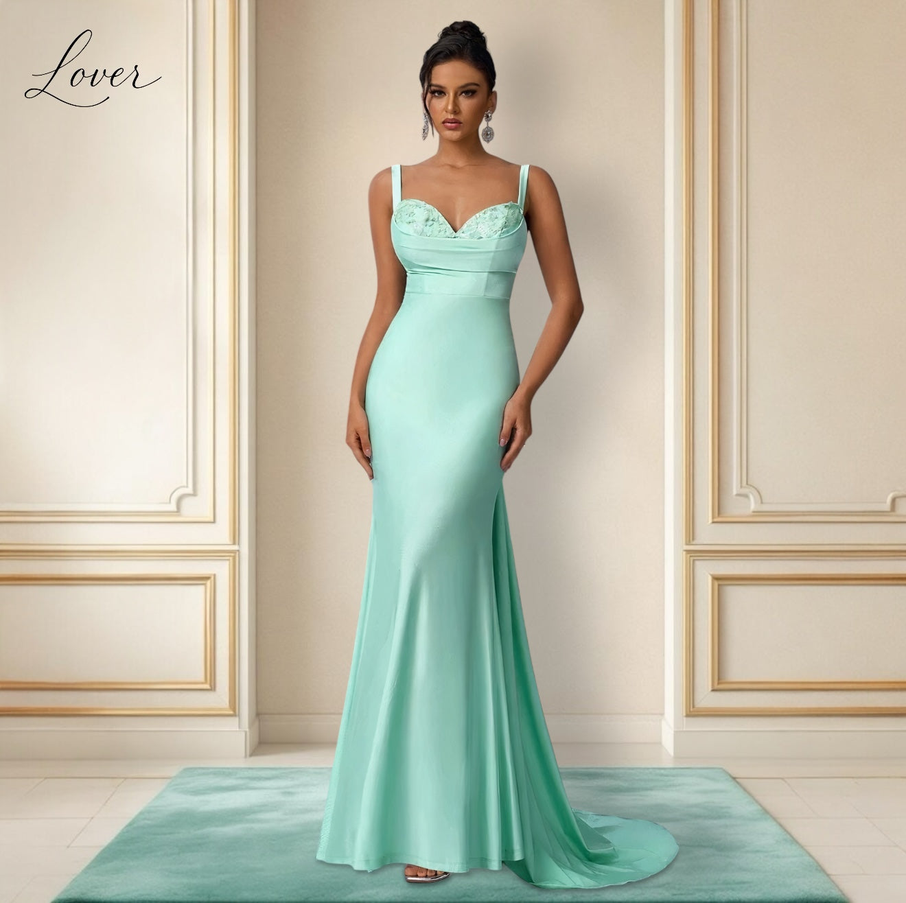 Vestido menta con detalles en top