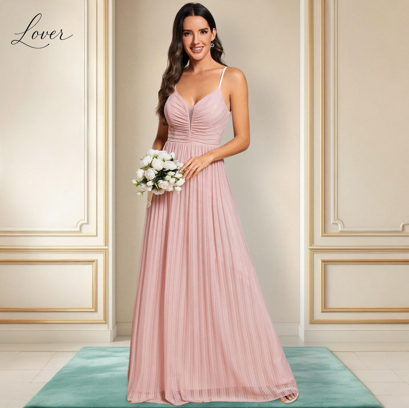 Vestido rosa plisado con brillos