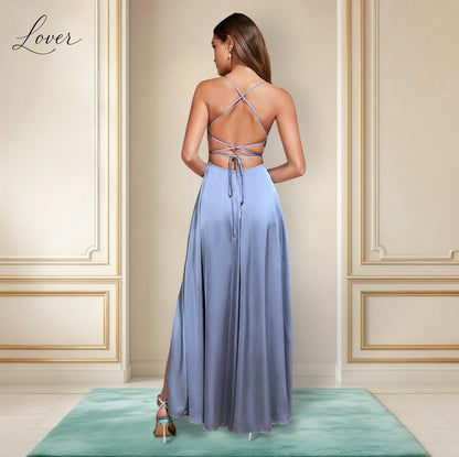 Vestido dusty blue de satin