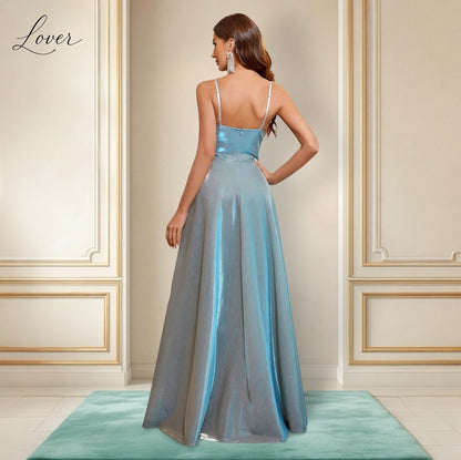 Vestido celeste tornasol de brillos