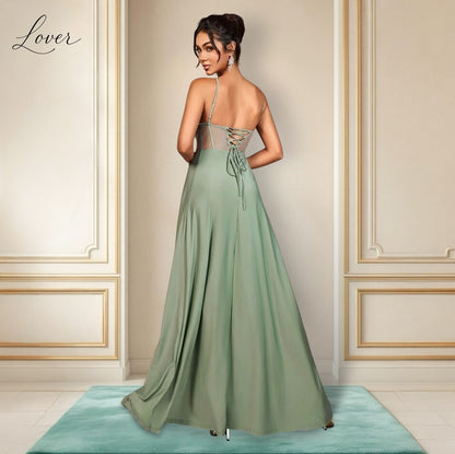 Vestido verde eucalipto de corset