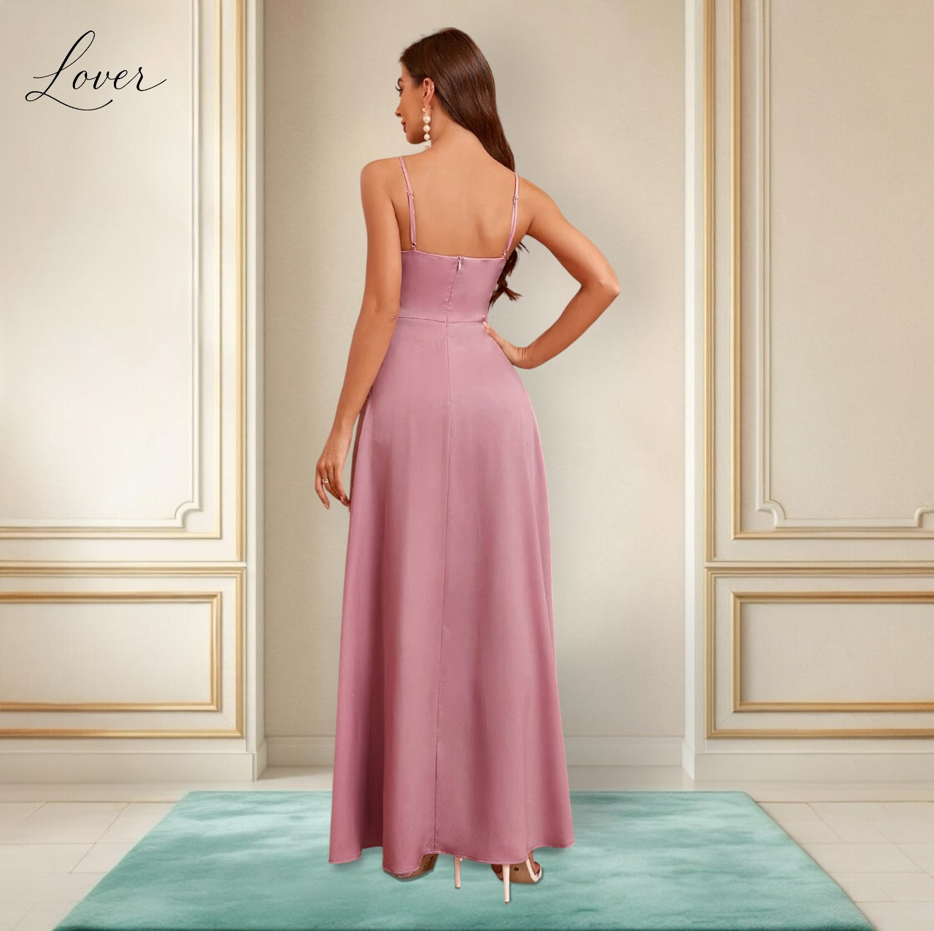 Vestido mauve de satin con abertura en la pierna