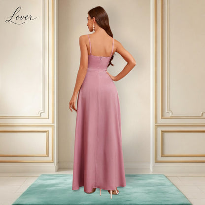 Vestido mauve de satin con abertura en la pierna