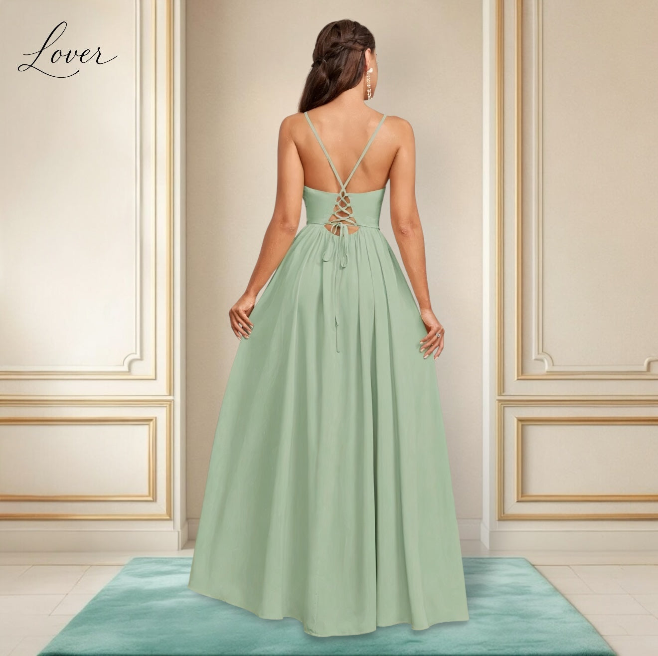 Vestido verde menta con abertura en la pierna