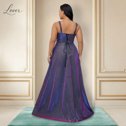 Vestido azul tornasol de brillos