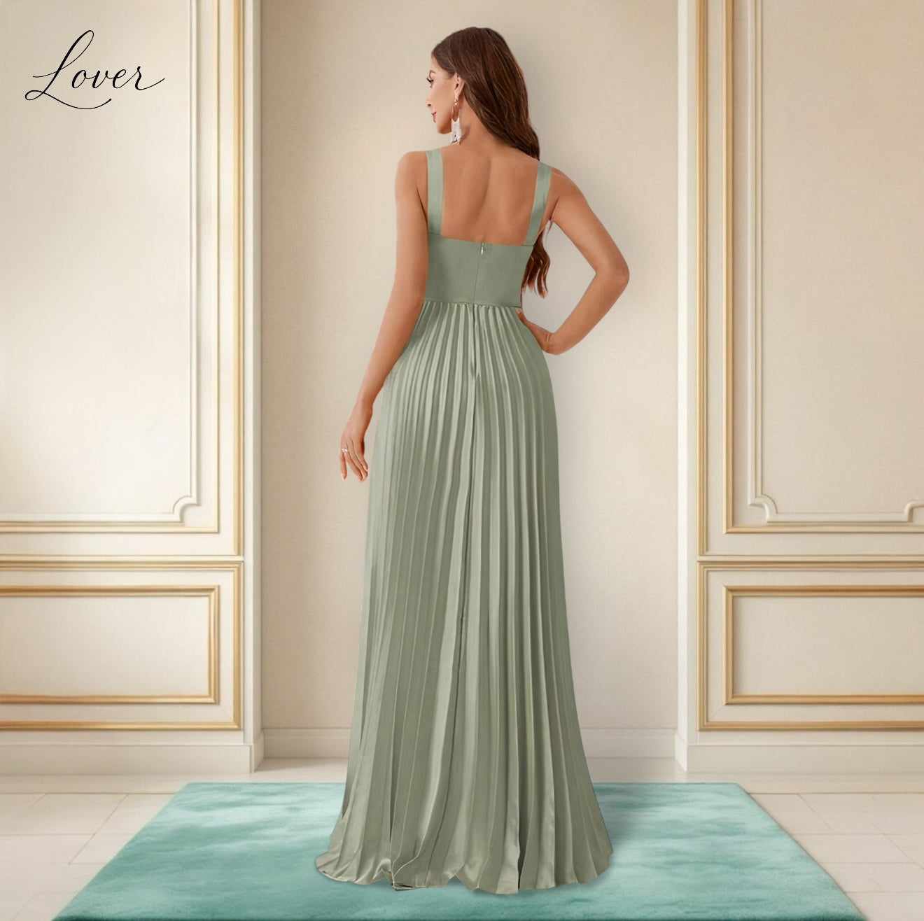 Vestido verde eucalipto plisado