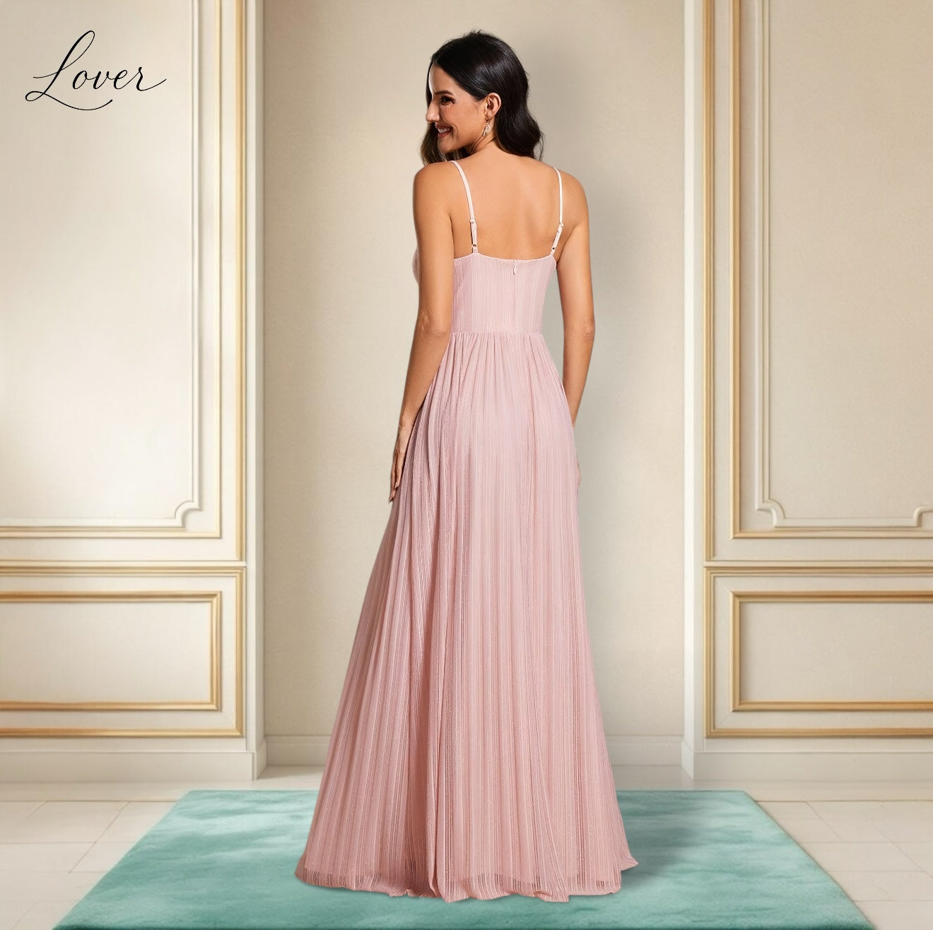 Vestido rosa plisado con brillos