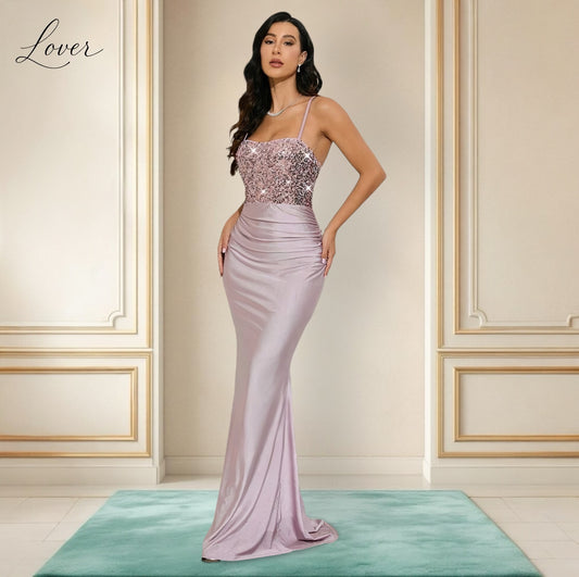 Vestido mauve con lentejuelas en top