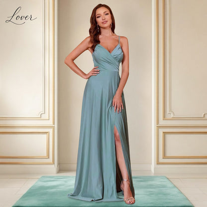 Vestido verde eucalipto de satin