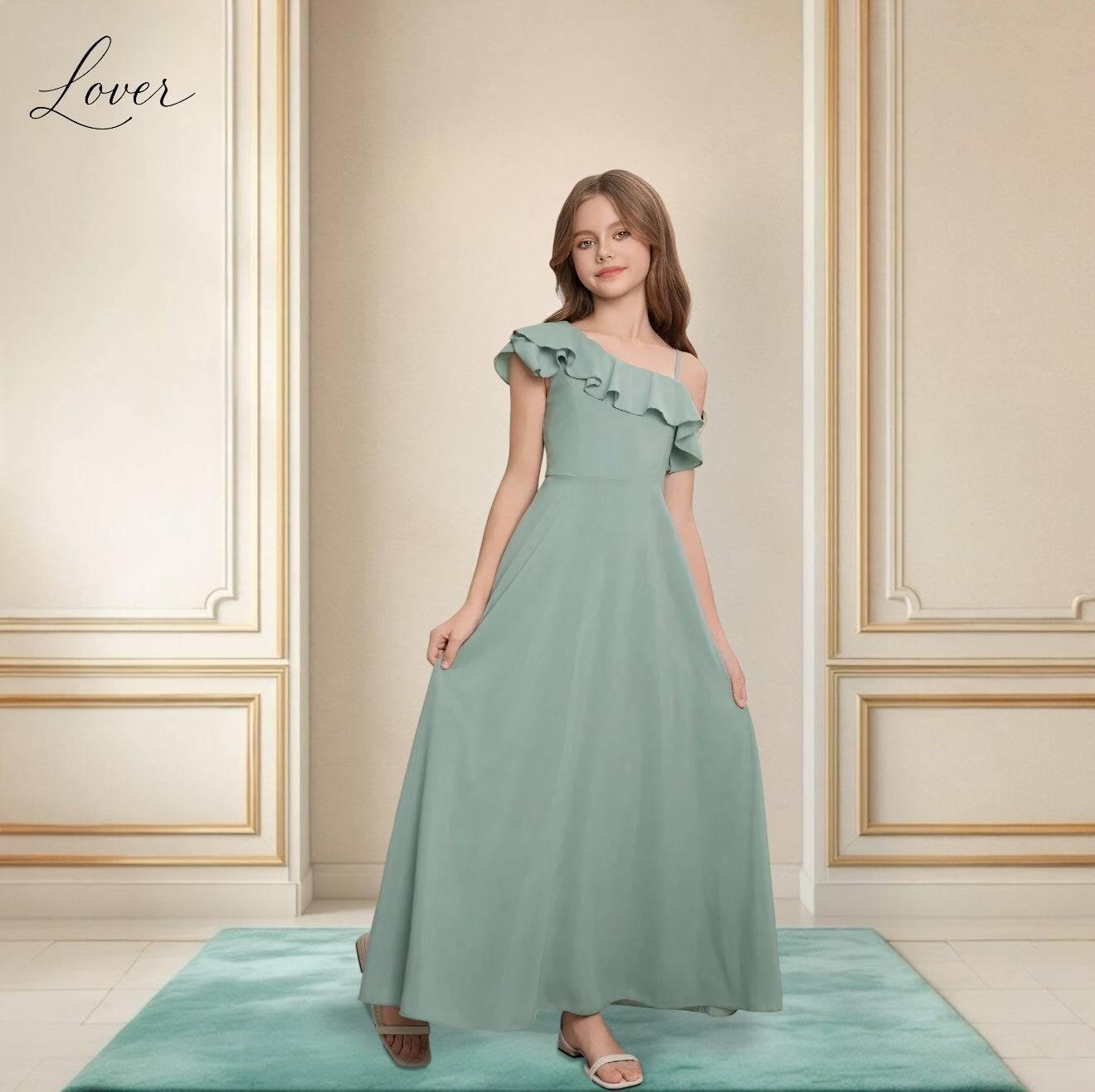 Vestido verde menta de niña sencillo