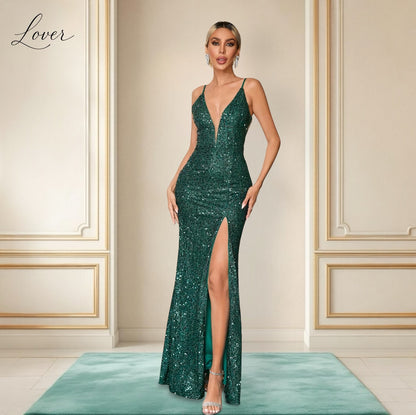 Vestido verde esmeralda de lentejuelas