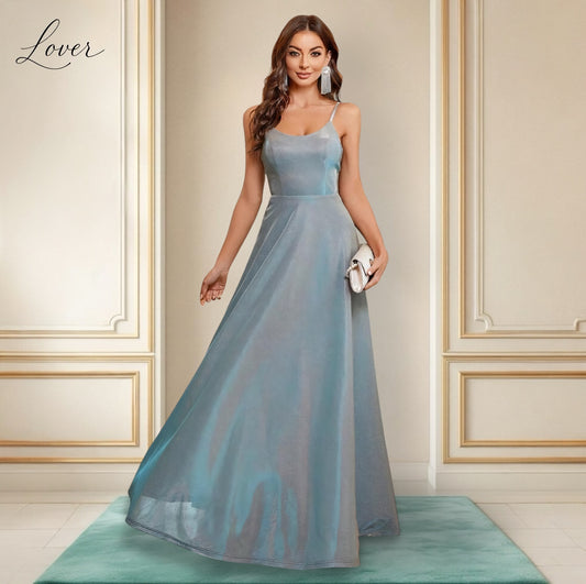 Vestido celeste tornasol de brillos