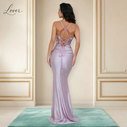 Vestido mauve con lentejuelas en top