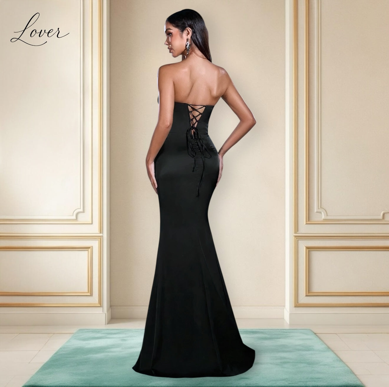 Vestido negro strapless de corset