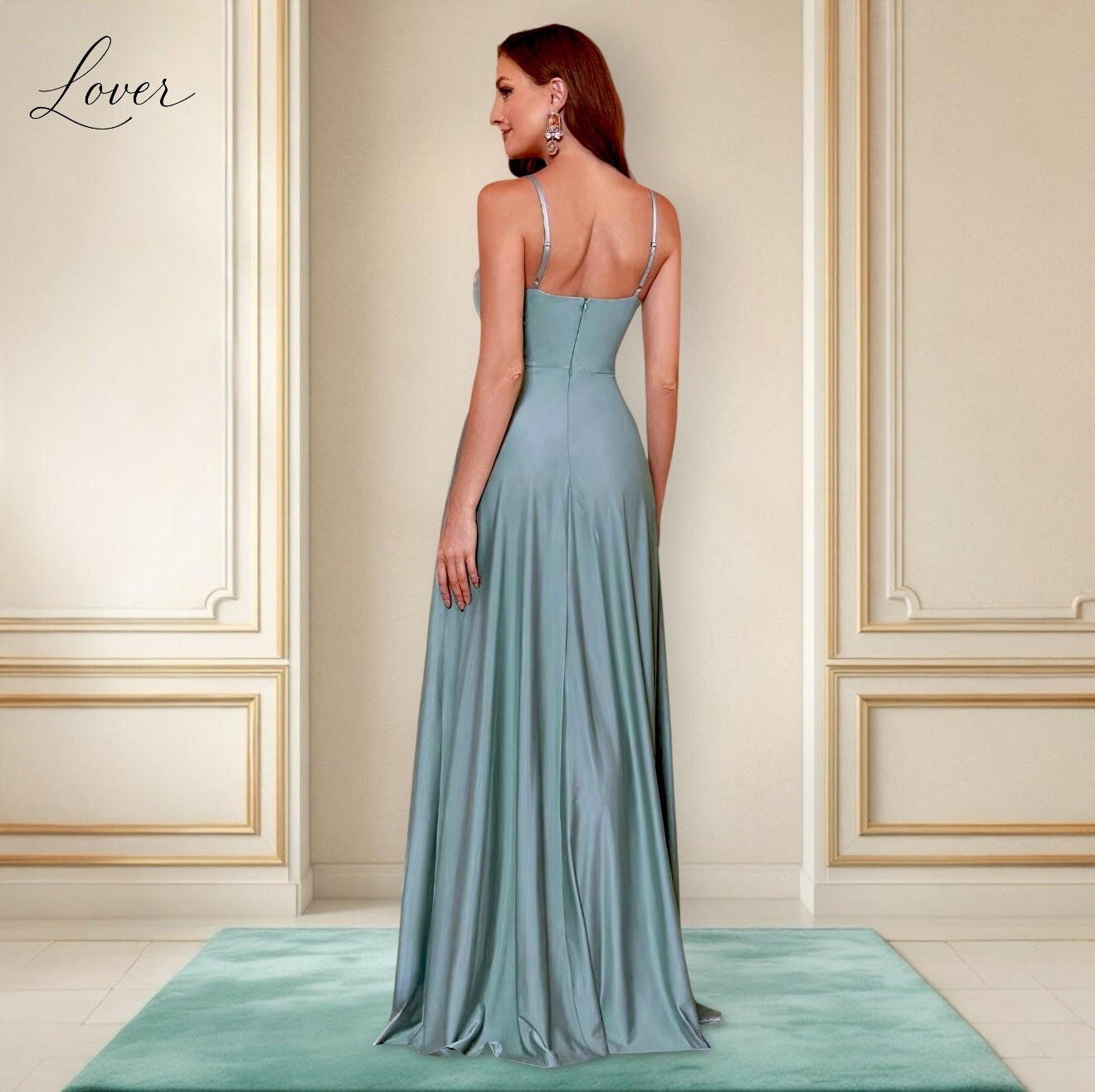 Vestido verde eucalipto de satin