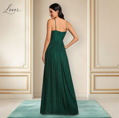 Vestido verde esmeralda plisado de brillos