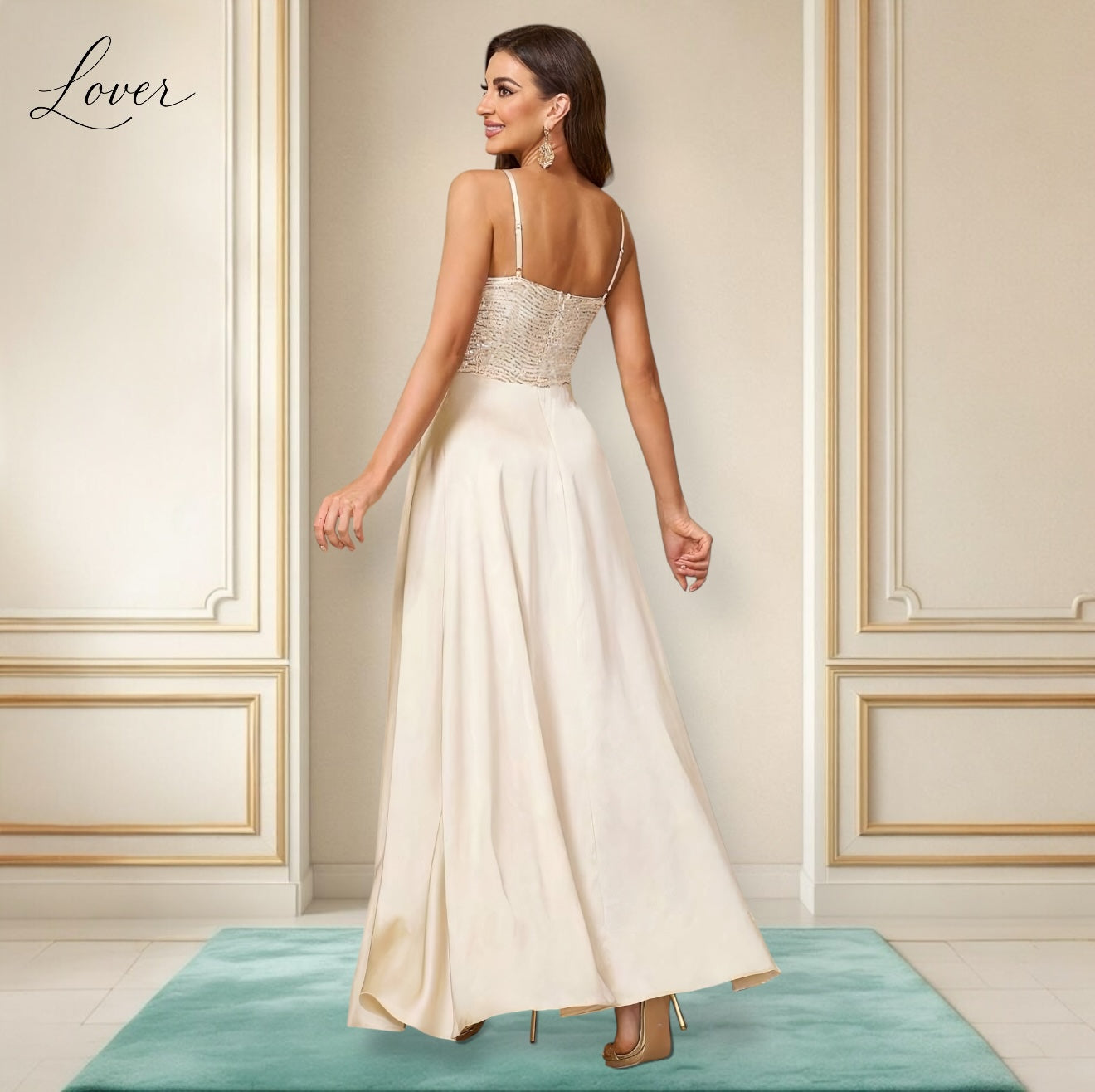 Vestido dorado de lentejuelas en top