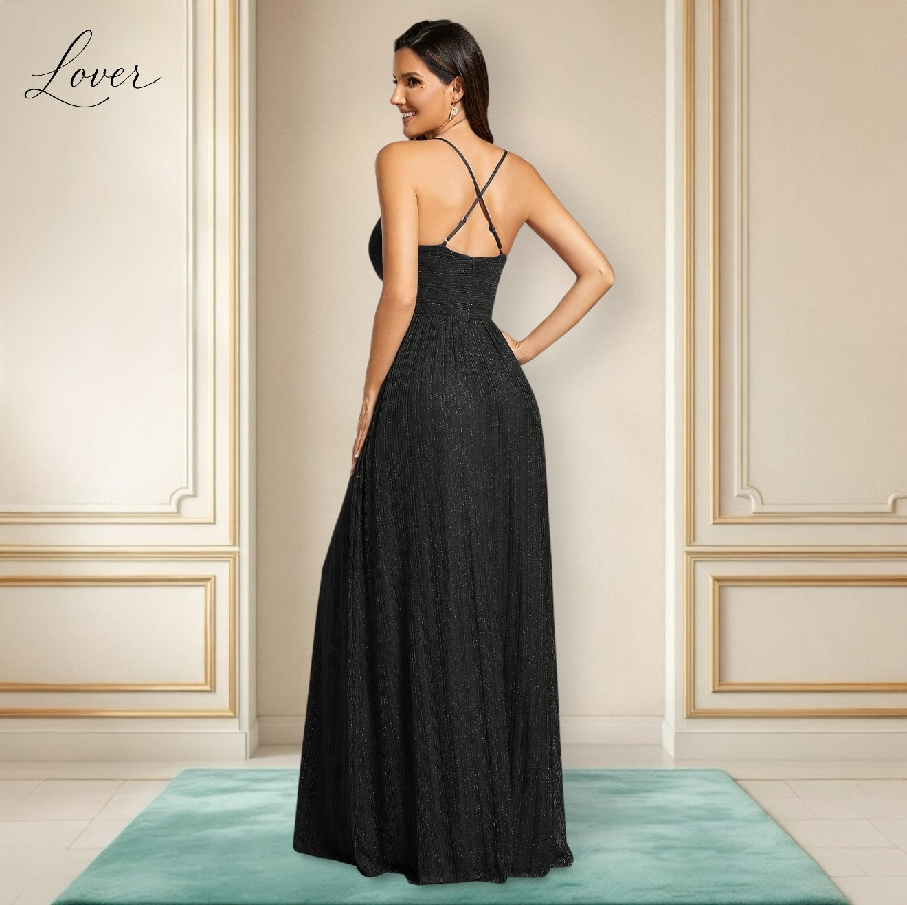 Vestido negro plisado con brillos