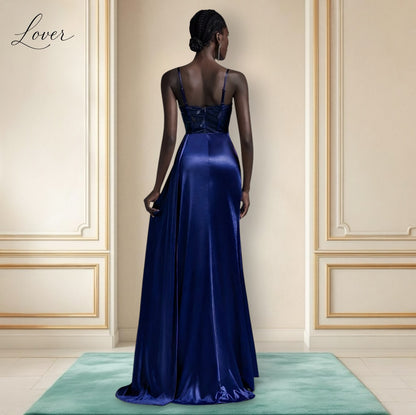 Vestido azul navy de satin