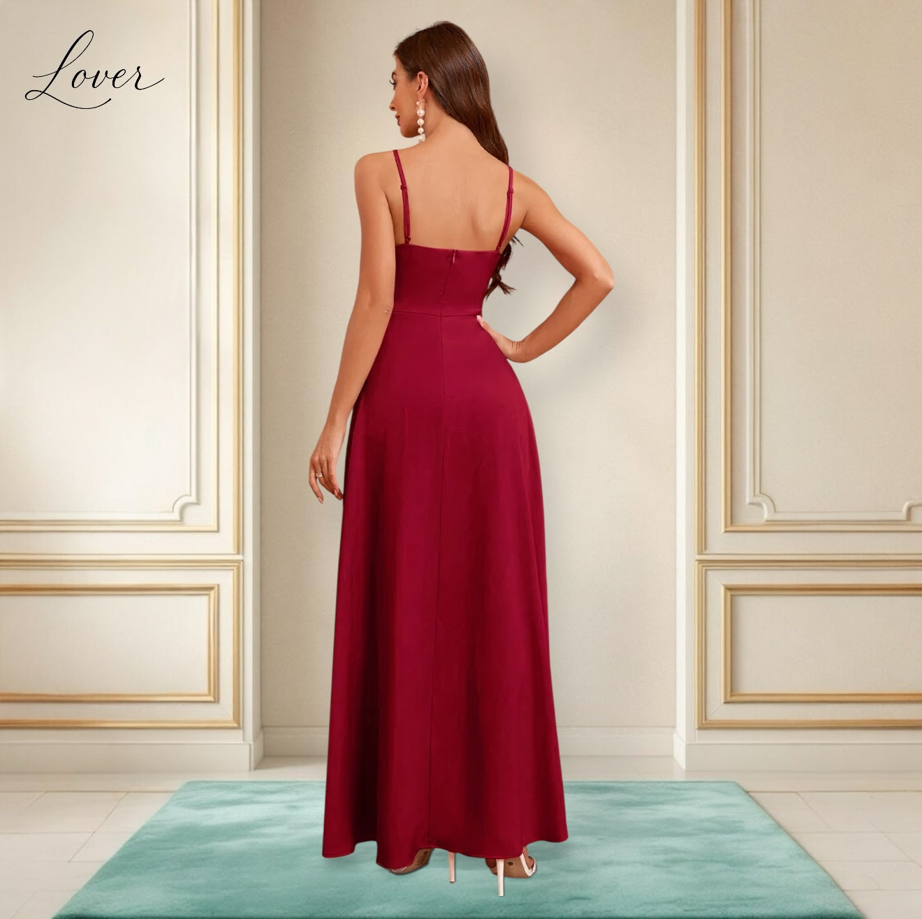 Vestido rojo de satin con abertura en la pierna