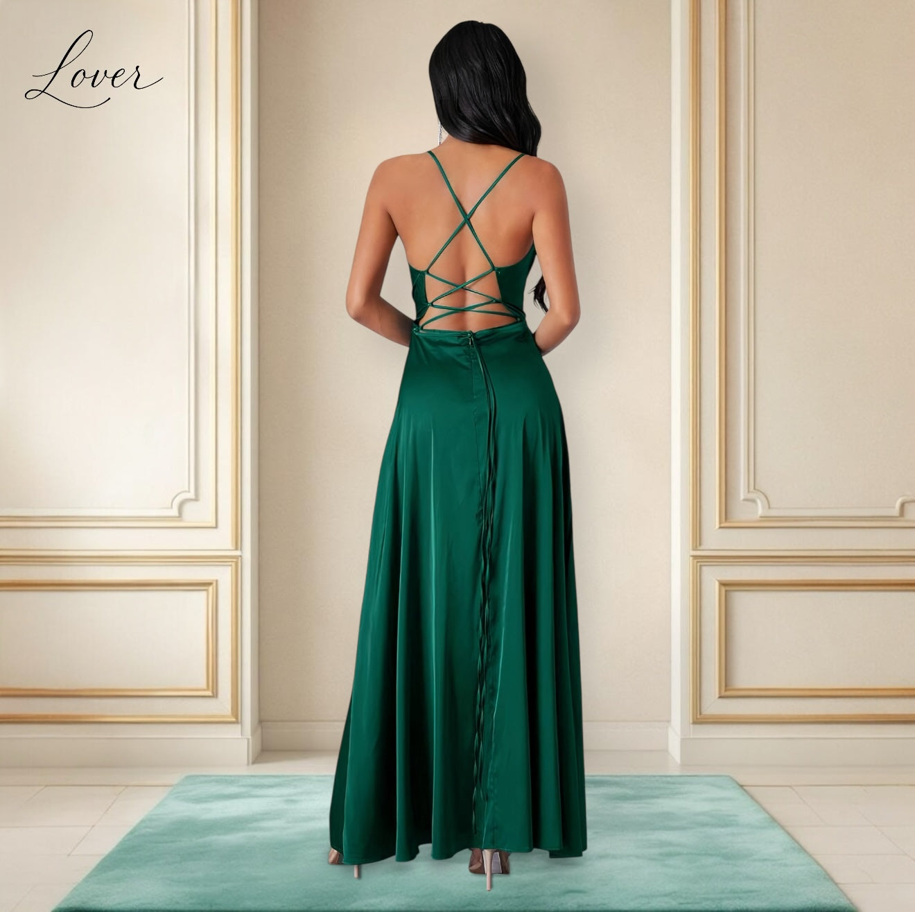 Vestido verde esmeralda de satin