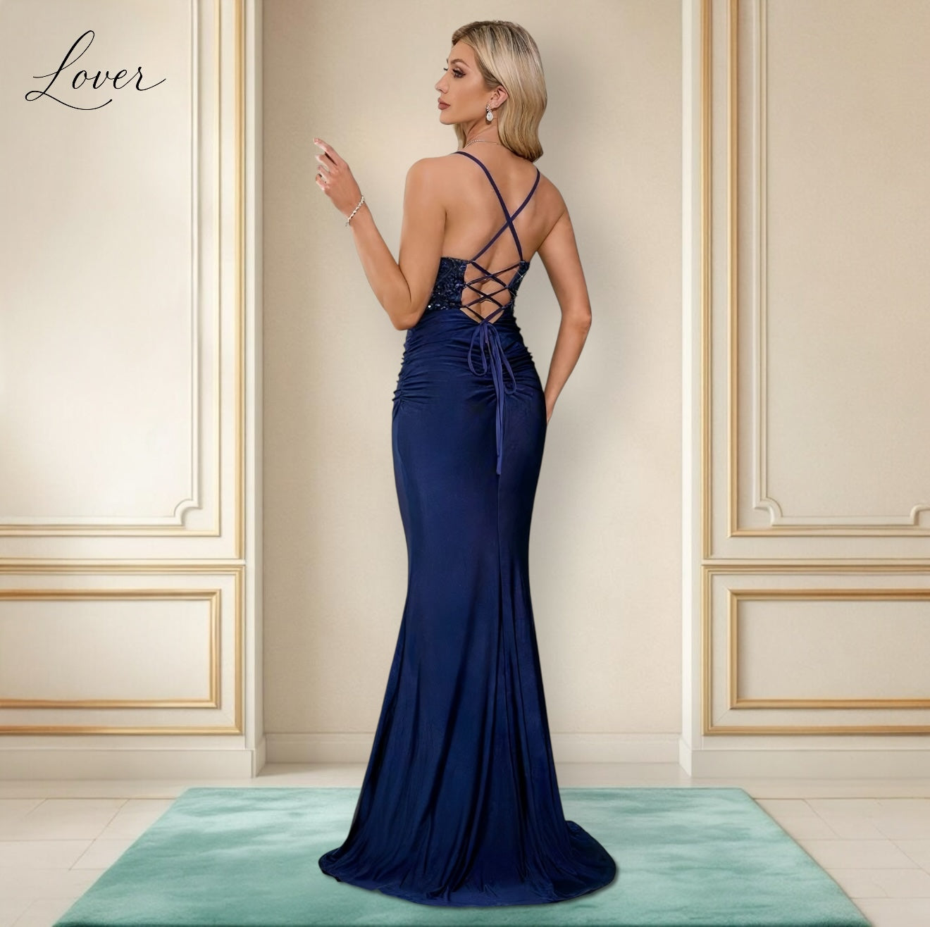 Vestido azul navy con lentejuelas en top