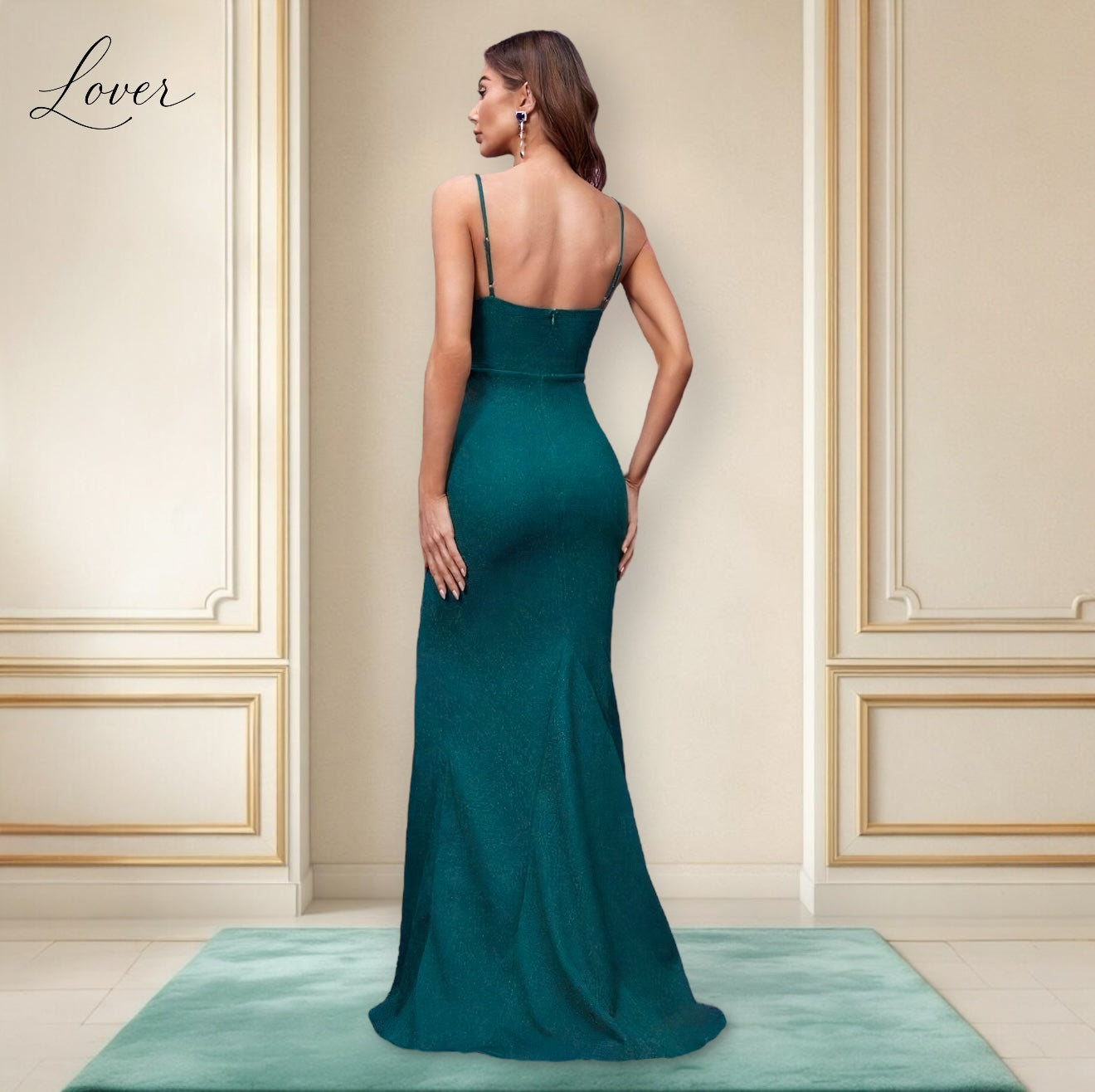 Vestido verde esmeralda de brillos