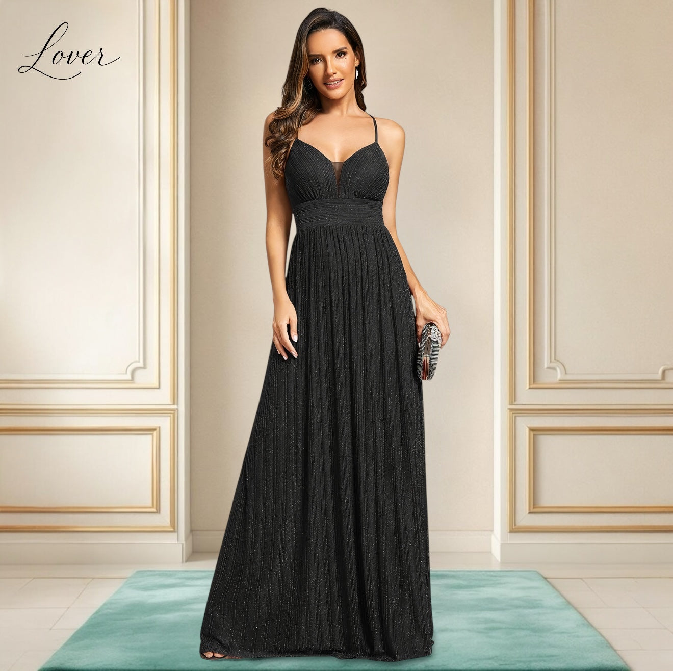 Vestido negro plisado con brillos