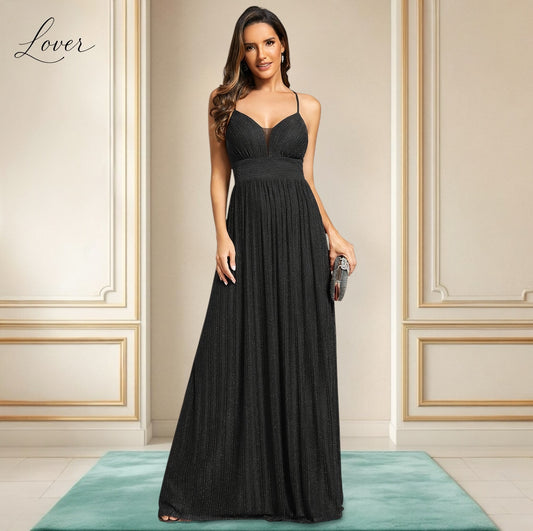 Vestido negro plisado con brillos