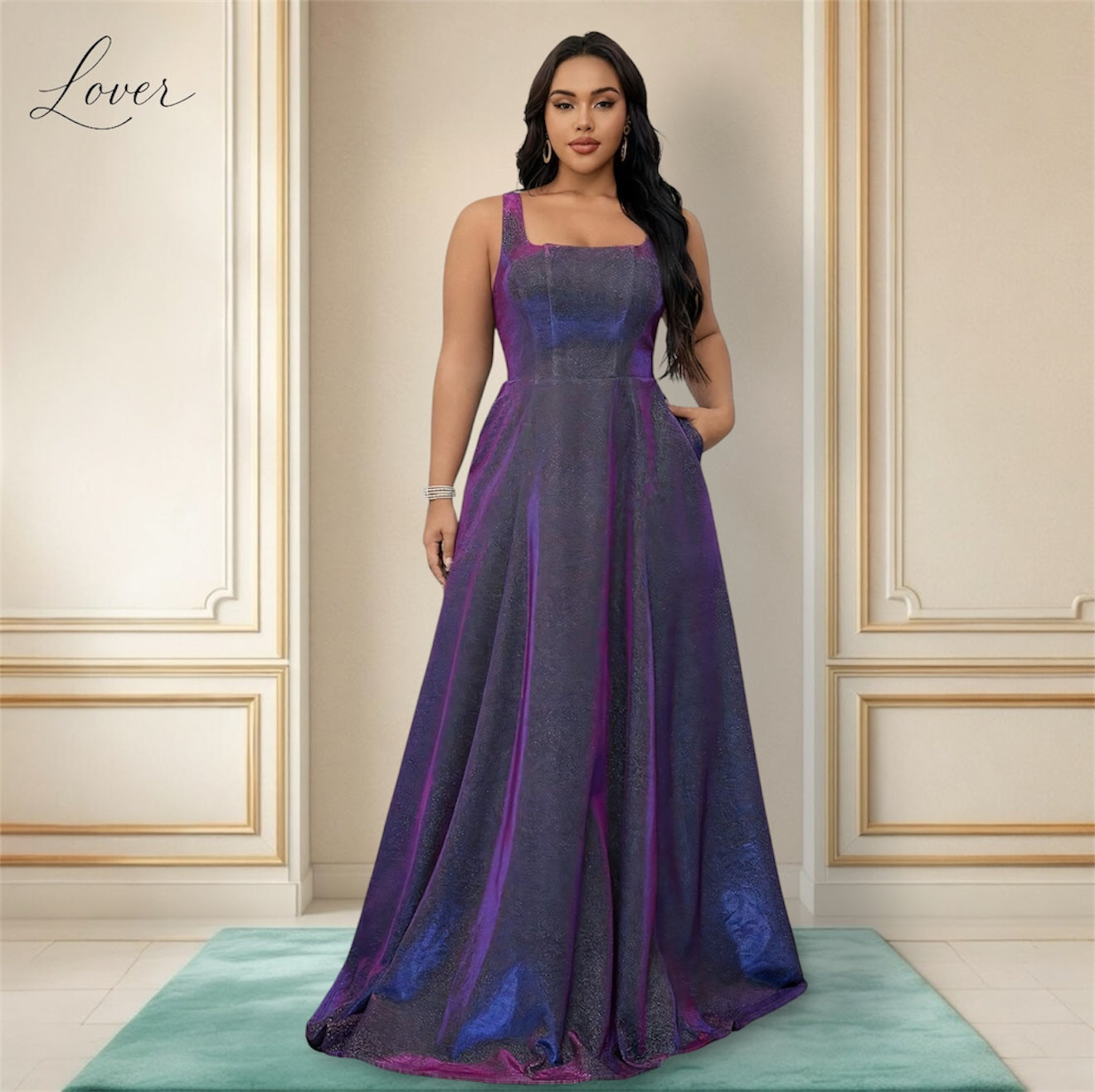 Vestido azul tornasol de brillos