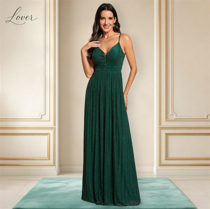 Vestido verde esmeralda plisado de brillos