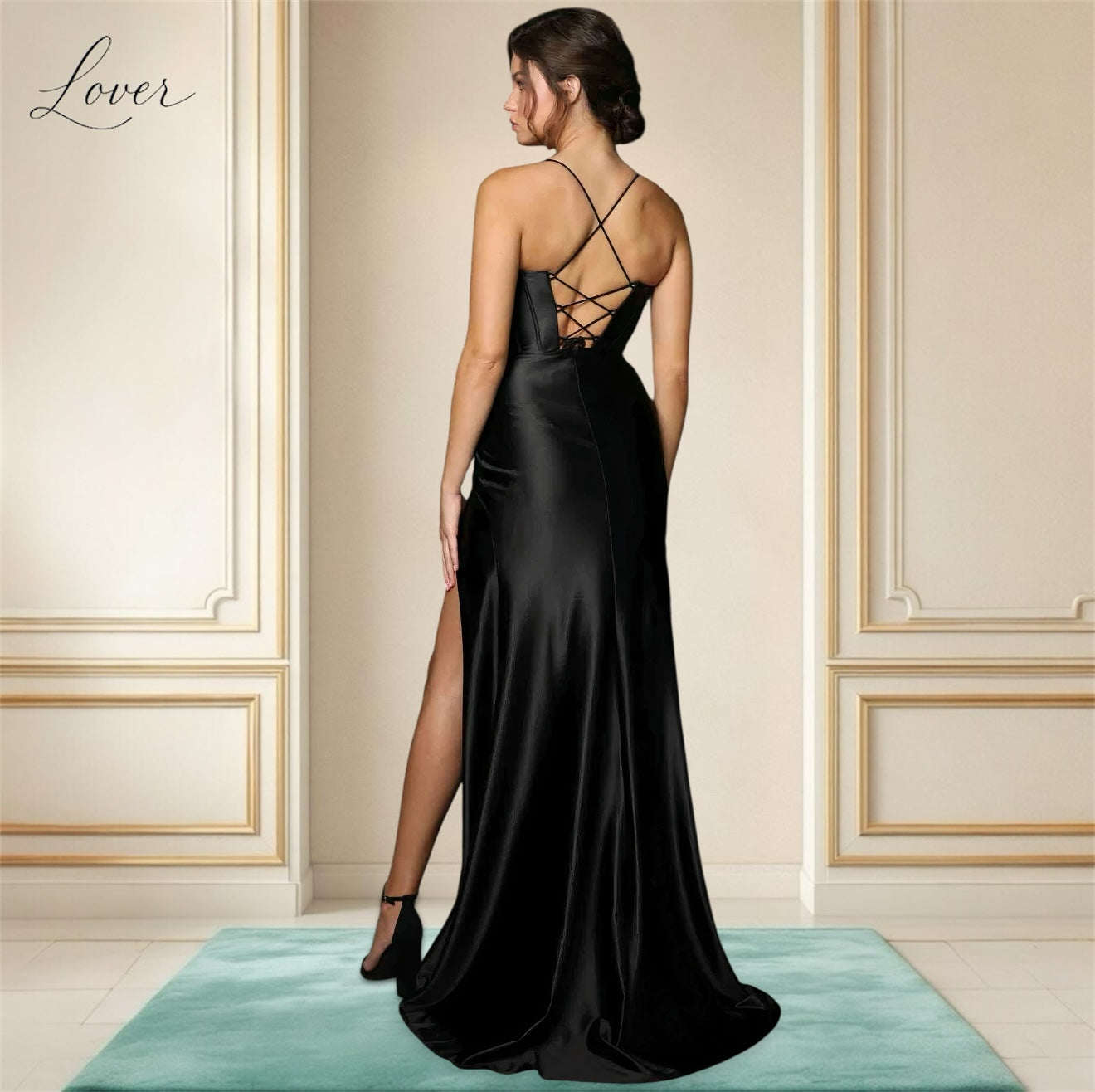 Vestido negro de satin con corset